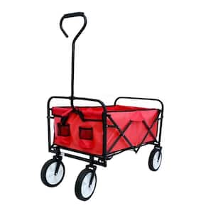4.5 cu. ft. Red Steel Garden Cart, Heavy-Duty Folding Wagon Garden Shopping Beach Cart