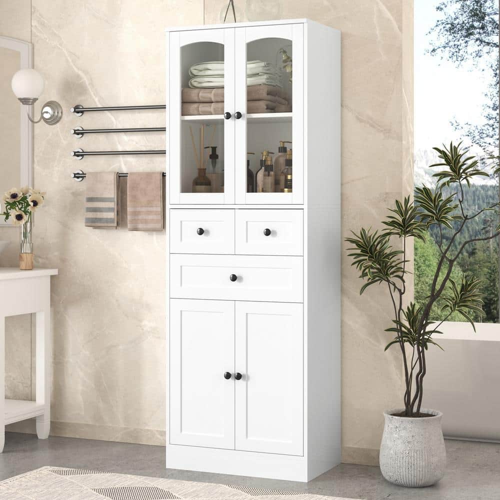 23 in. W x 14.3 in. D x 66.9 in. H White Tall MDF Freestanding Linen Cabine