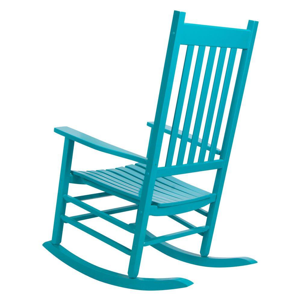 Blue Hardwood High Back Porch Rocking Chair