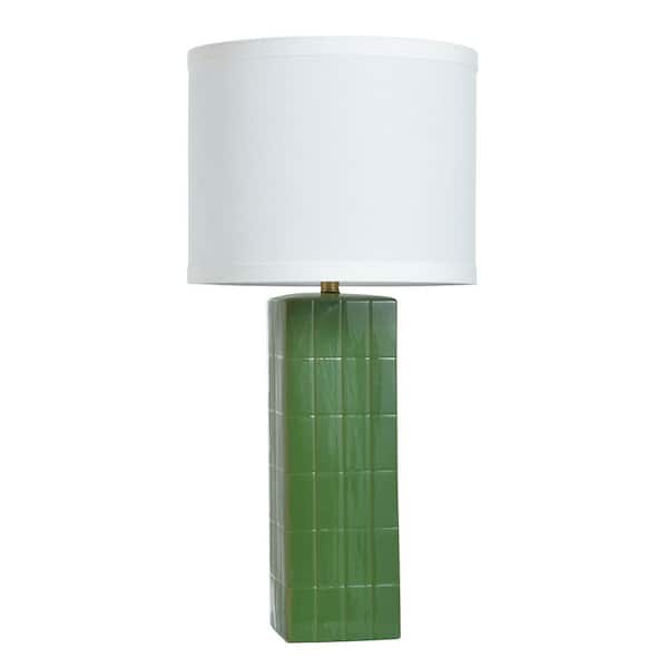 Matilda 31 in. Green Table Lamp with White Linen Shade