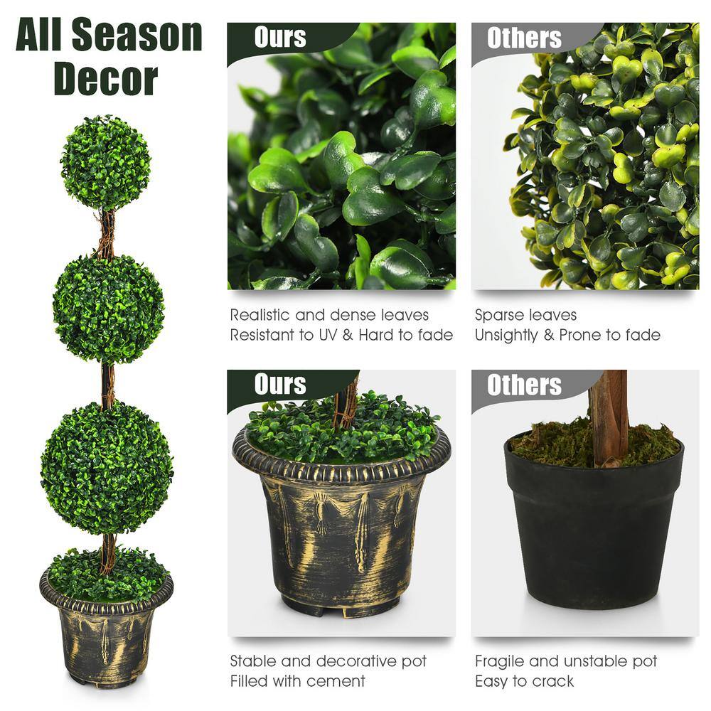 4ft Green Plastic Triple Ball Topiary in Black Pot