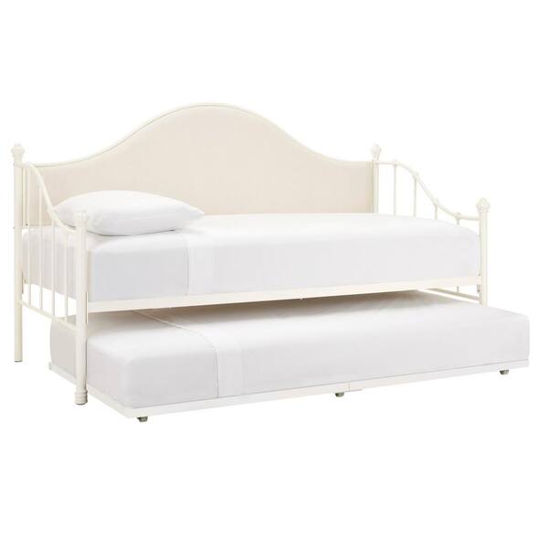 Home Decorators Collection Capehurst Ivory Metal Upholstered Twin Daybed Bed with Trundle and Ivory Fabric (40.25 in W. X 48.5 in H.)
