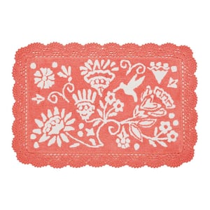 Mazie 20 in. x 32 in. Coral Pink Floral Crochet Cotton Rectangle Bath Rug