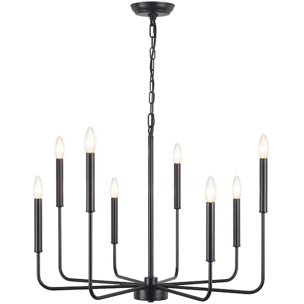 ZJVAIVE 8-Light Black Candlestick Hanging Linear Chandelier Lighting Ceiling Light for Kitchen Island