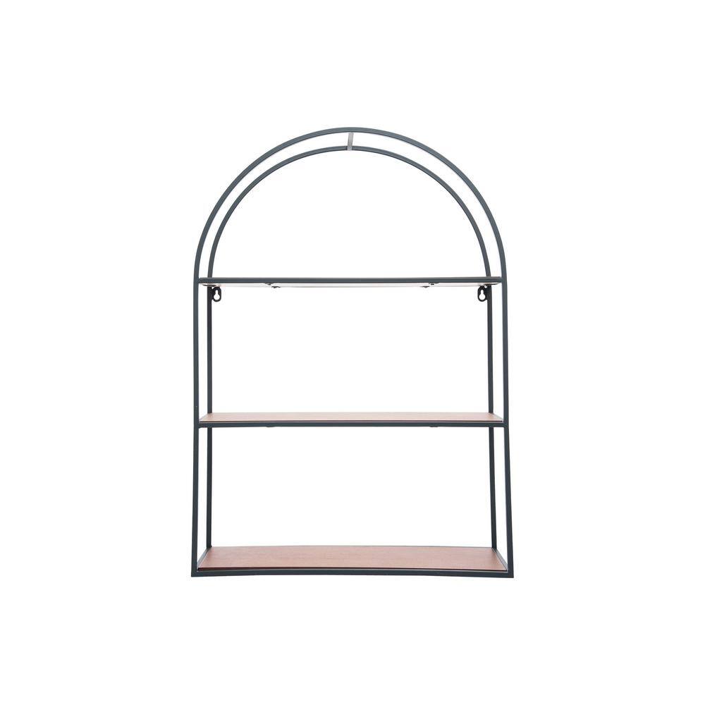 Foreside Home & Garden Arched Three Tier Black Metal and Wood Hanging