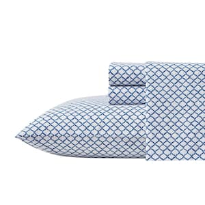 Catch And Release 3-Piece Navy Blue Geometric Percale Cotton Twin Sheet Set