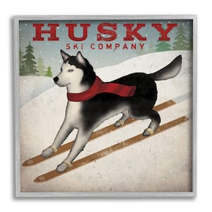 Husky Ski Company Winter Slopes Dog Design by Ryan Fowler Framed Sports Art Print 12 in. x 12 in.