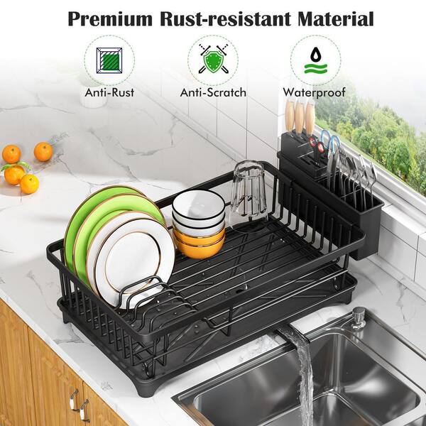 Wudkey 15.2 in. x 11.2 in. Black Rust Resistant Dish Drying Rack