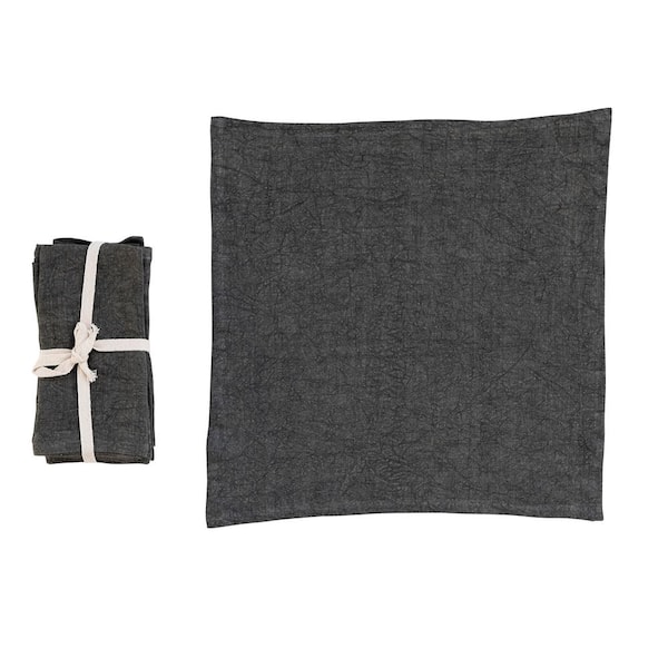Storied Home 18 in. W x 0.25 in. H Gray Stonewashed Linen Dinner Napkins (Set of 4)