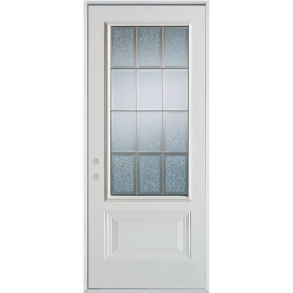 Stanley Doors 36 in. x 80 in. Geometric Clear and Zinc 3/4 Lite 1-Panel Painted White Right-Hand Inswing Steel Prehung Front Door