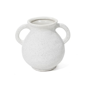 Ceramic Jug Round Vase with 2-Handles in White