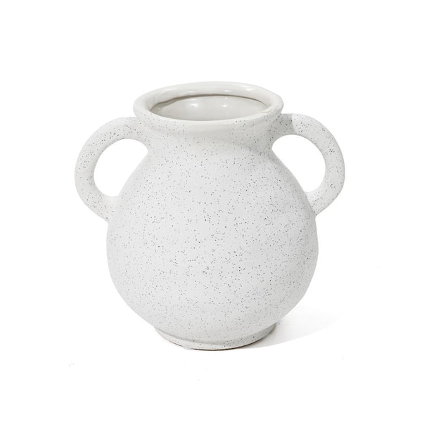 LuxenHome Ceramic Jug Round Vase with 2-Handles in White