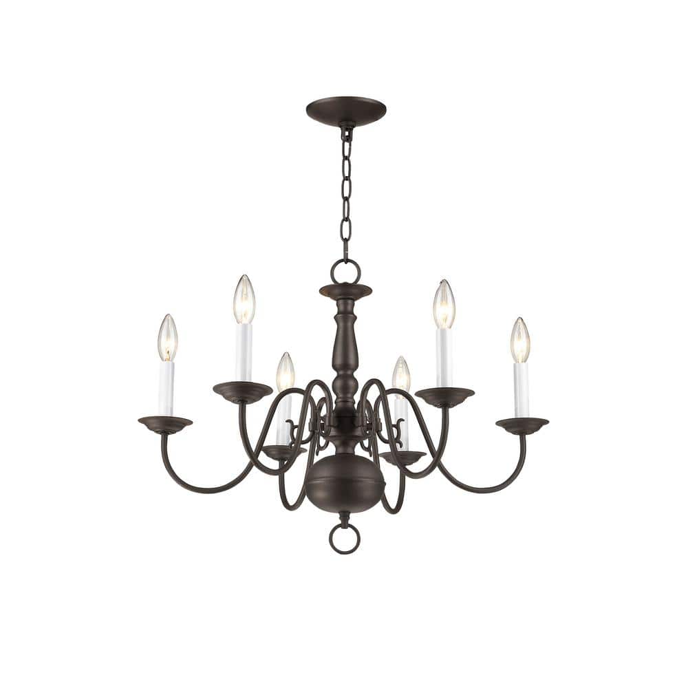 Colonial Elegance 6-Light Bronze Candelabra Chandelier