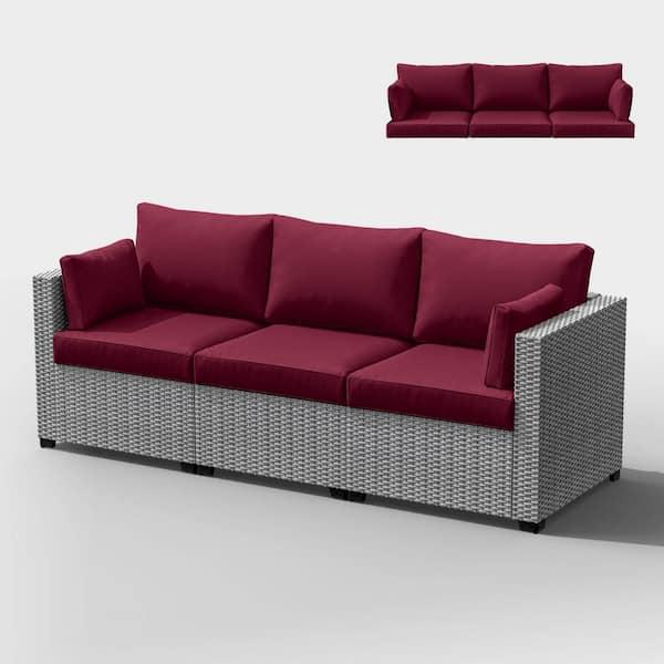 25.6 in. x 23.6 in. x 4 in. (8-Piece) Deep Seating Outdoor Lounge Chair Sofa Cushion with Lumber Pillow Cushion Burgundy