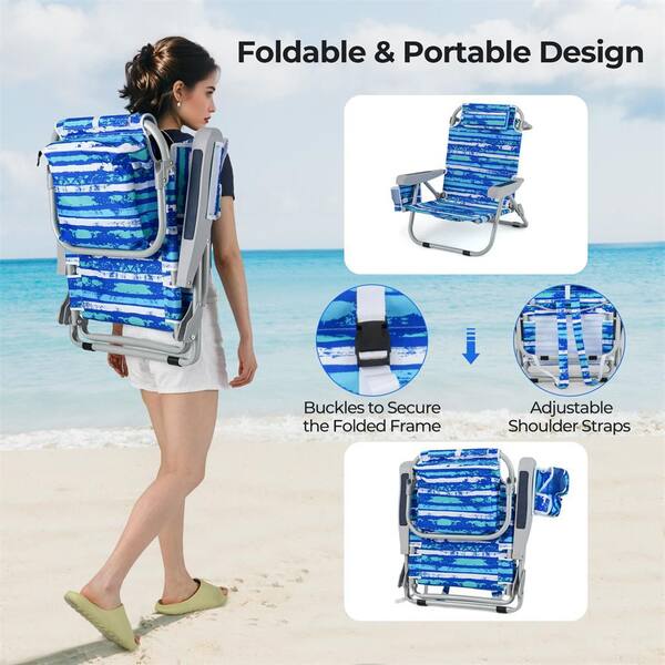 HONEY JOY 1PC Metal Outdoor Backpack Beach Chair Foldable 5