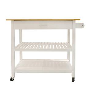 Mobile White Wood 40 in. Kitchen Island