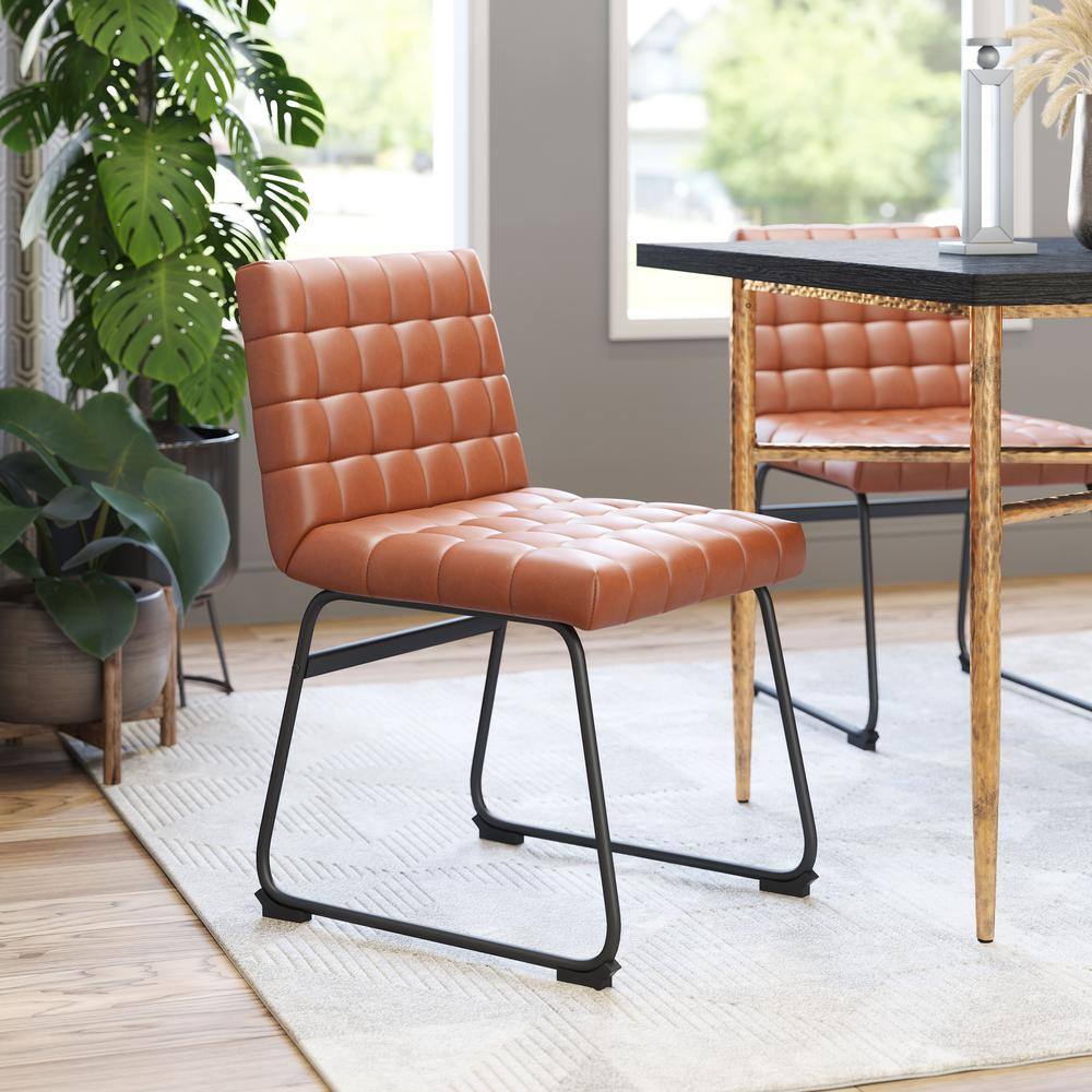 Pago Brown Faux Leather Upholstered Dining Chairs with Metal Frame