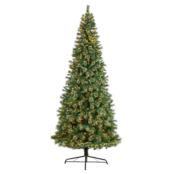 Nearly Natural 10 ft. Pre-Lit Wisconsin Slim Snow Tip Pine Artificial Christmas Tree with 1050 Clear LED Lights