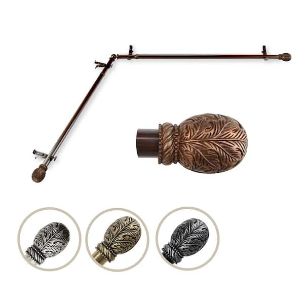 Rod Desyne 13/16" Dia Adjustable 28" to 48" Single Corner Window Curtain Rod in Cocoa with Forest Finials