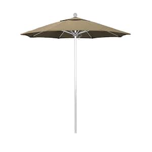 7.5 ft. Silver Aluminum Commercial Market Patio Umbrella with Fiberglass Ribs and Push Lift in Heather Beige Sunbrella