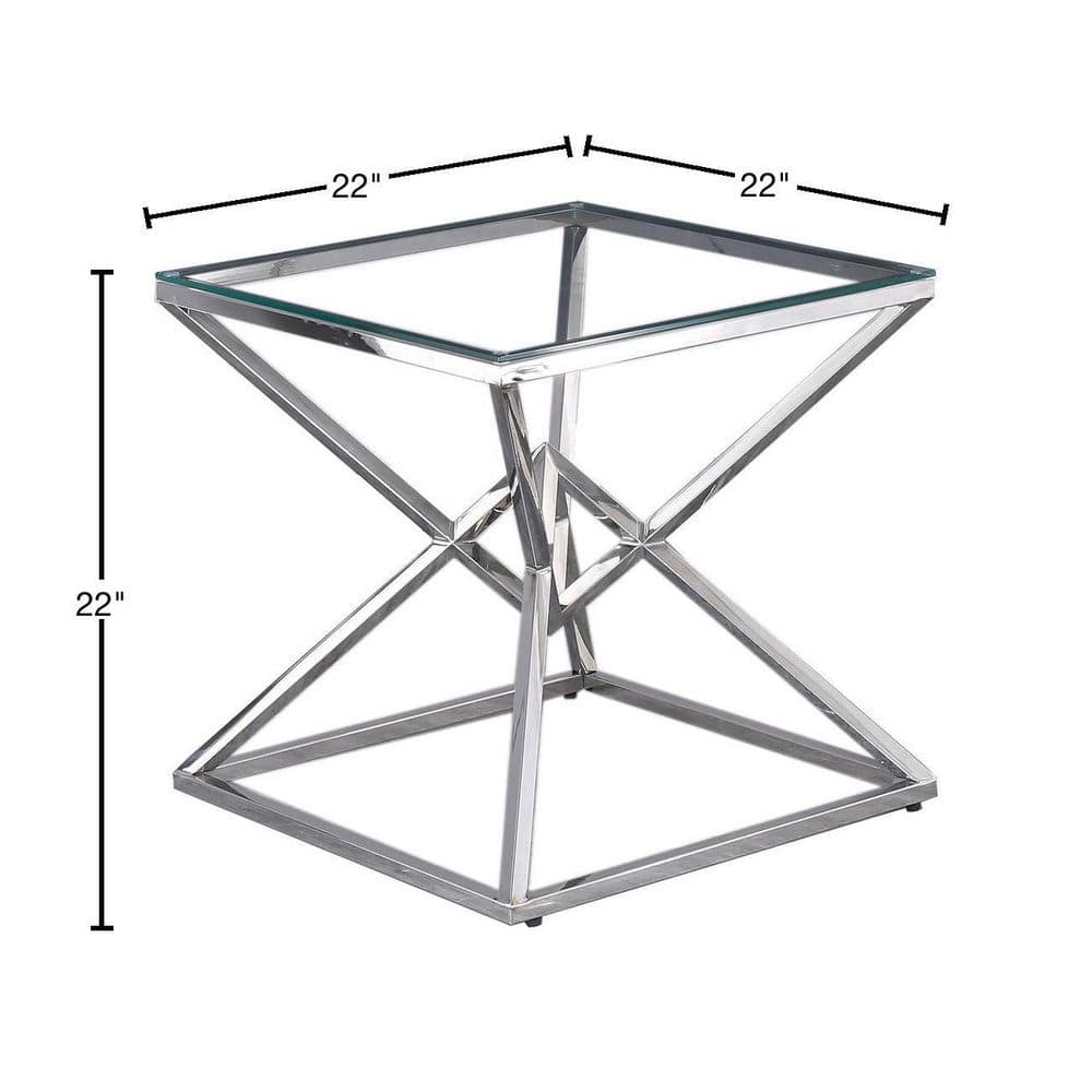 Silver Geometric Stainless Steel and Glass End Table
