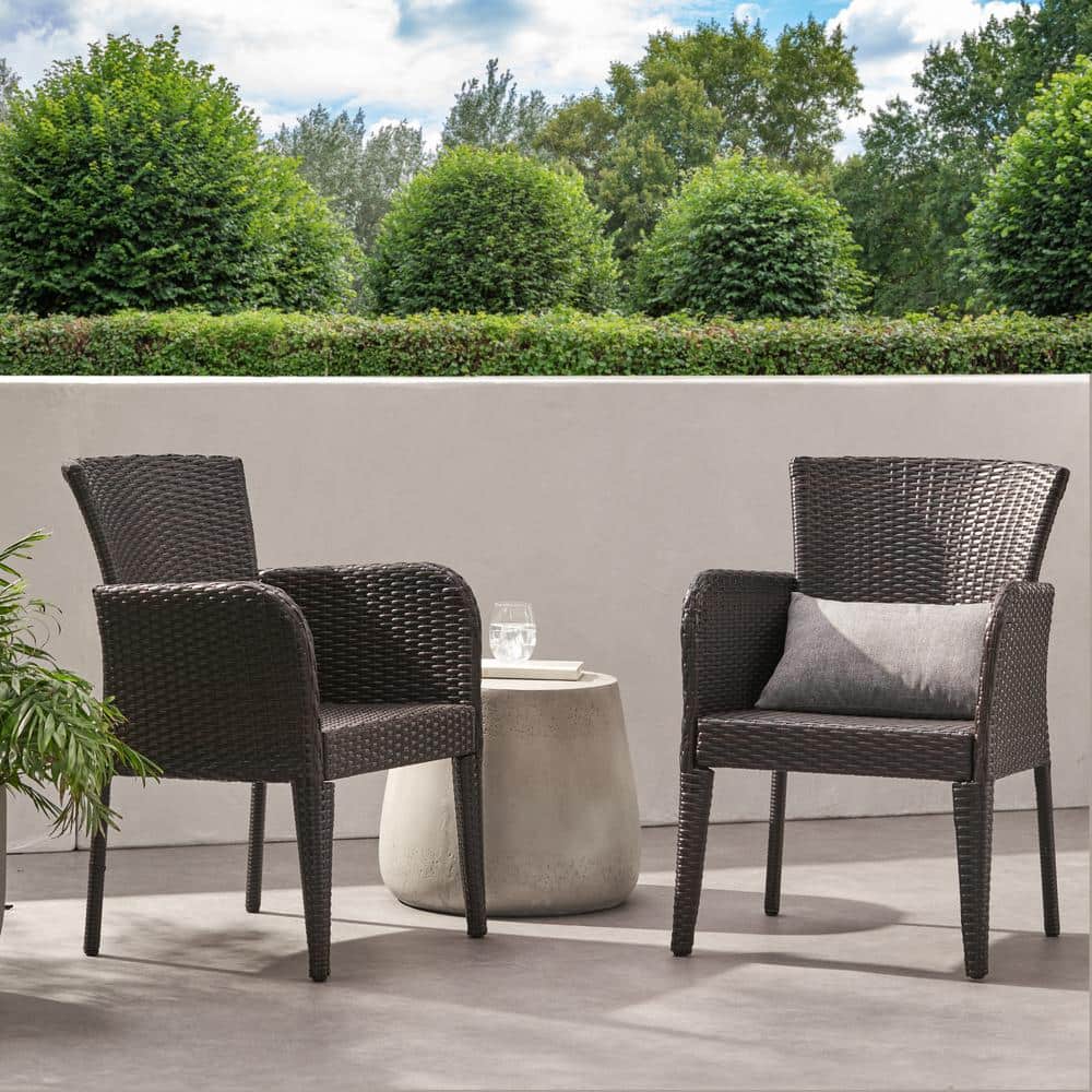 2-Piece Outdoor Wicker Stacking Chairs for Backyard Patio Lawn Brown