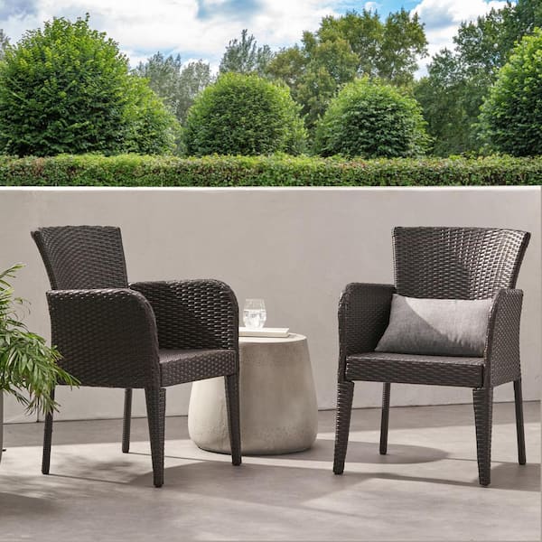 Unbranded 2-Piece Outdoor Wicker Stacking Chairs for Backyard Patio Lawn Brown