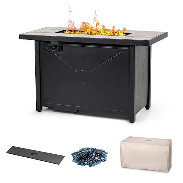 Nuu Garden 50,000 BTU 42 in. Square 24.8 in H Ceramic Propane Gas Fire Pit Table with Cover