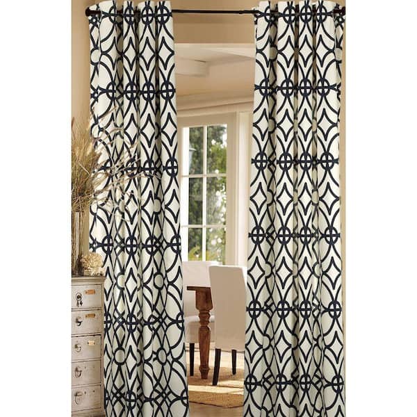 LR Home Semi-Opaque Harlequin Navy Blue Cotton and Polyester Half Panama Curtain 50 in. W x 105 in. L