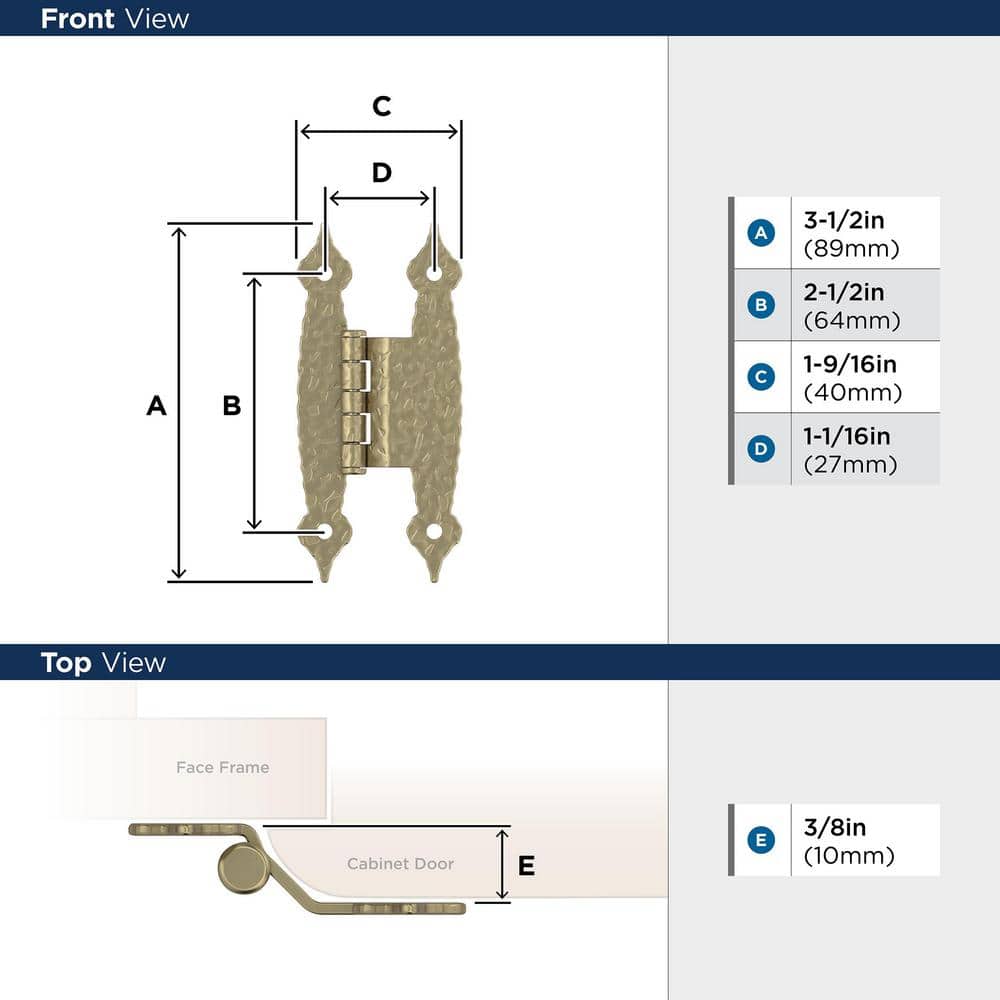 Golden Champagne Hammered Offset Cabinet Hinge, 3/8 inch
