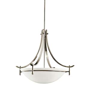 Olympia 3-Light Antique Pewter Contemporary Shaded Kitchen Inverted Pendant Hanging Light with Etched Glass