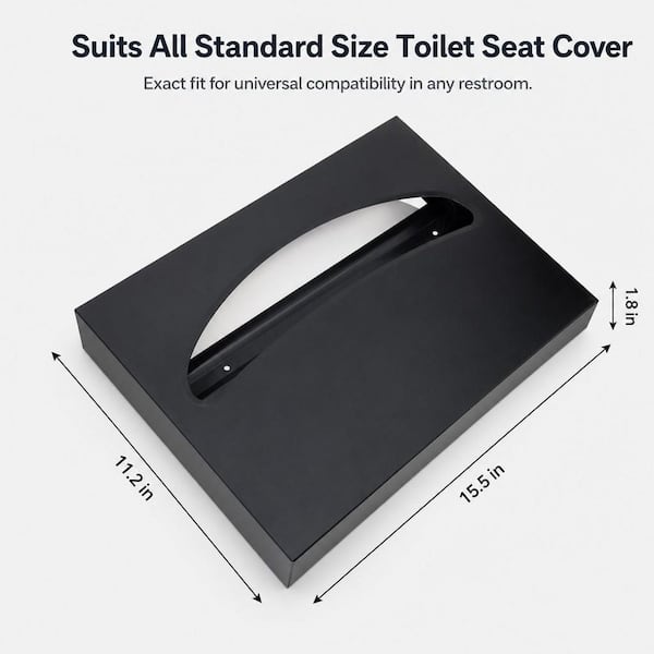 Stainless Steel Toilet Seat Cover Dispenser, Wall Mount Single or 1/2 Fold Large Toilet Seat Covers Holder, Black