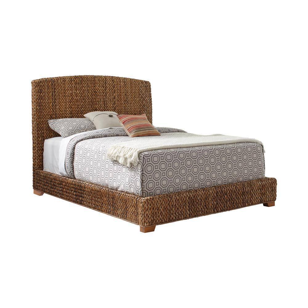 Brown Wood Frame Queen Size Panel Bed with Chamfered Legs
