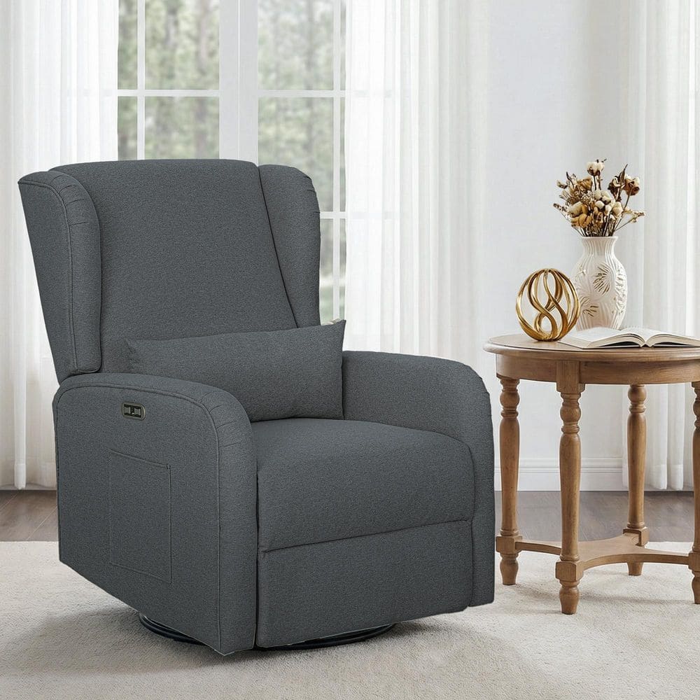 Madison Park Candace Grey Power Recliner 3-in-1 with Swivel