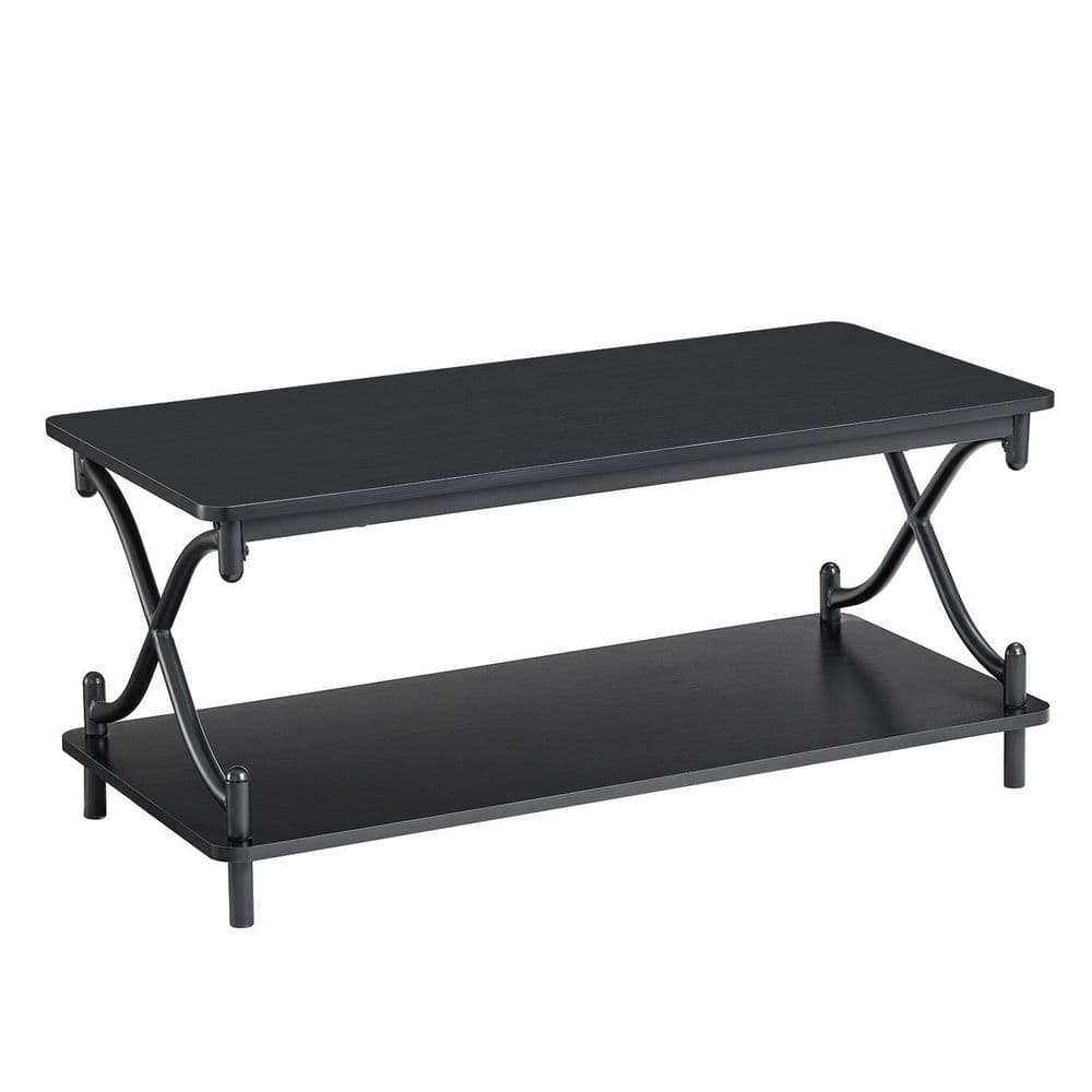 X-Design Coffee Table for Livingroom, 2 Tier rectangle coffee table ,Room Coffee Tables w/Storage Shelf,39.37"L,Black