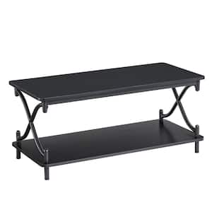 X-Design Coffee Table for Livingroom, 2 Tier rectangle coffee table ，Room Coffee Tables w/Storage Shelf，39.37"L，Black