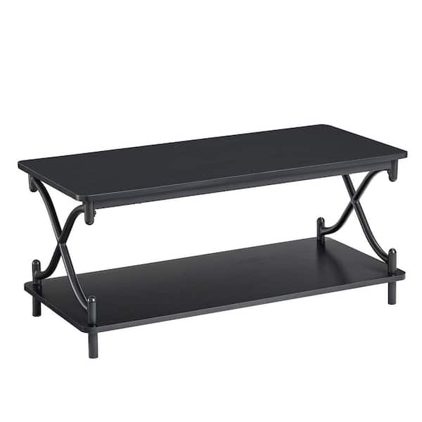 VECELO X-Design Coffee Table for Livingroom, 2 Tier rectangle coffee table ，Room Coffee Tables w/Storage Shelf，39.37"L，Black