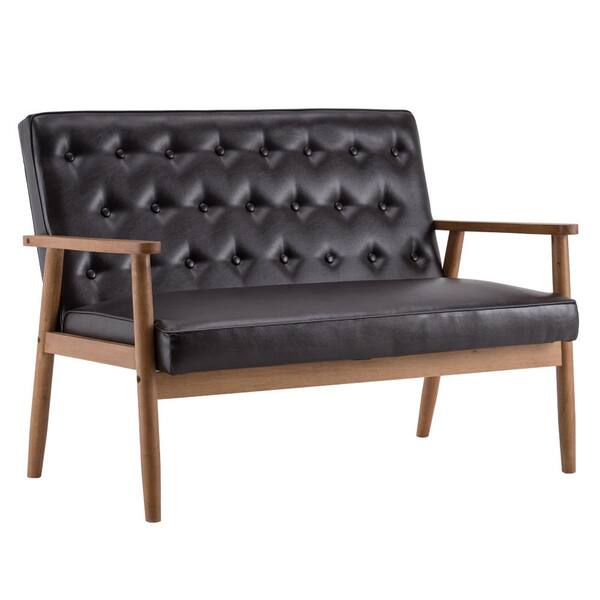 Winado 49.6 in. Brown Faux Leather 2 Seat Loveseat
