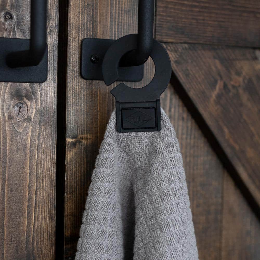 Titanium Gray Cotton Terry Kitchen Towel Set with Rubber Hook