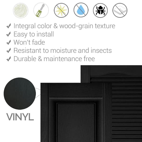 Ekena Millwork Lifetime Vinyl LP2S12X03500BL Lot de 2 volets en vinyle égaux surélevés, avec fixations et vis assorties pour l'installation (par paire), 30,5 x 88,9 cm (l x H), noir