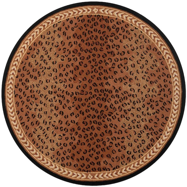 Chelsea 10 ft. x 10 ft. Round Black/Brown Border Animal Print Area Rug