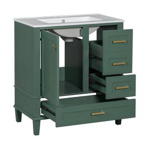 30 in. W x 18.3 in. D x 34 in. H Single Sink Freestanding Bath Vanity in Green with White Ceramic Top