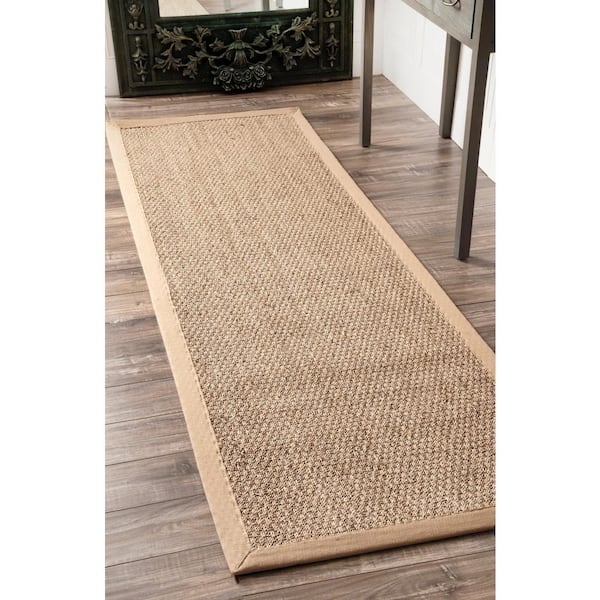 Elijah Seagrass with Border Beige 3 ft. x 12 ft. Runner Rug