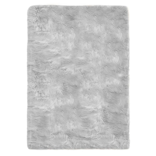 Gray 10 ft. x 12 ft. Large Rug Fluffy Fuzzy Furry Faux Fur Rug Area Rug
