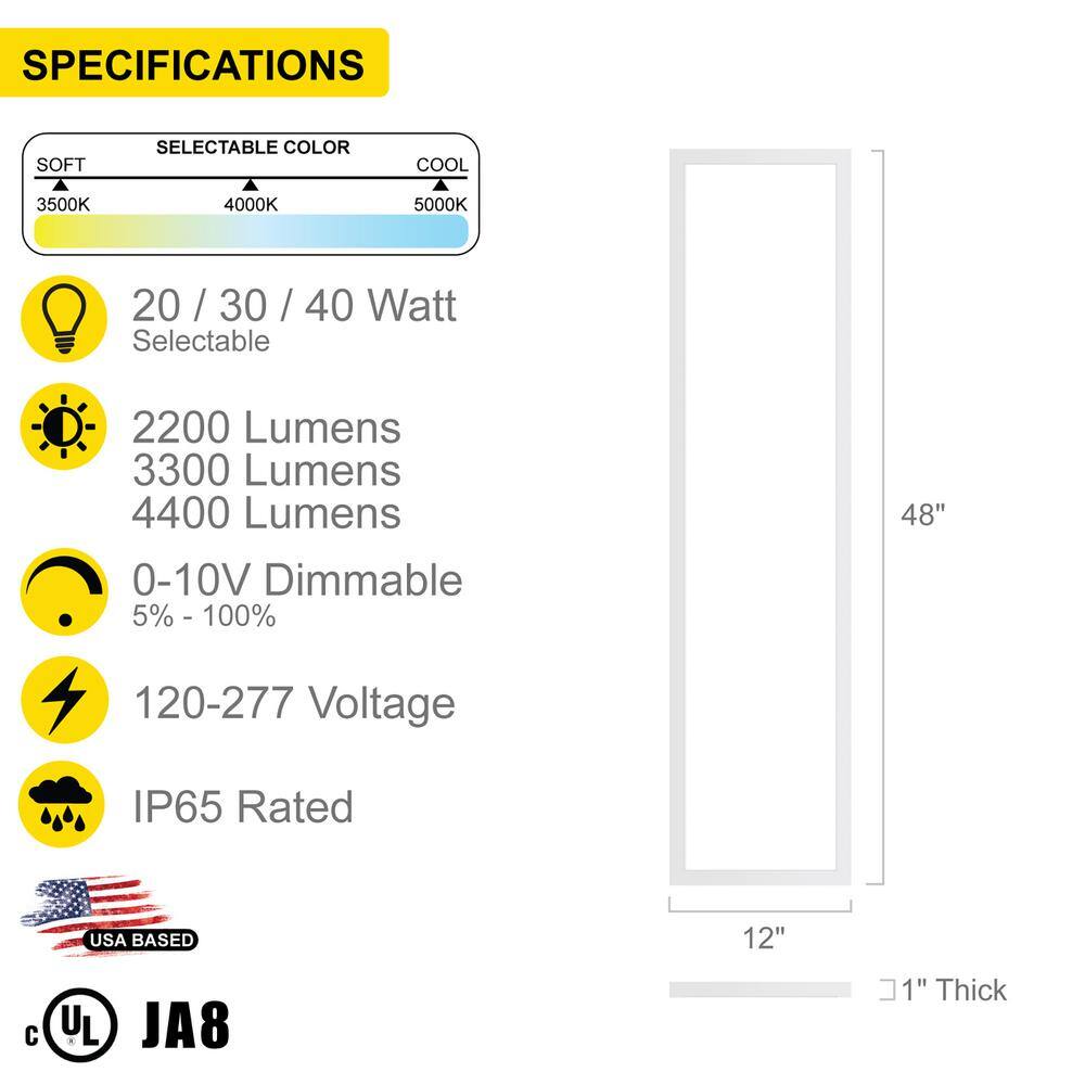 NuWatt 1x4 Dimmable LED Panel Light with Selectable Color and Wattage