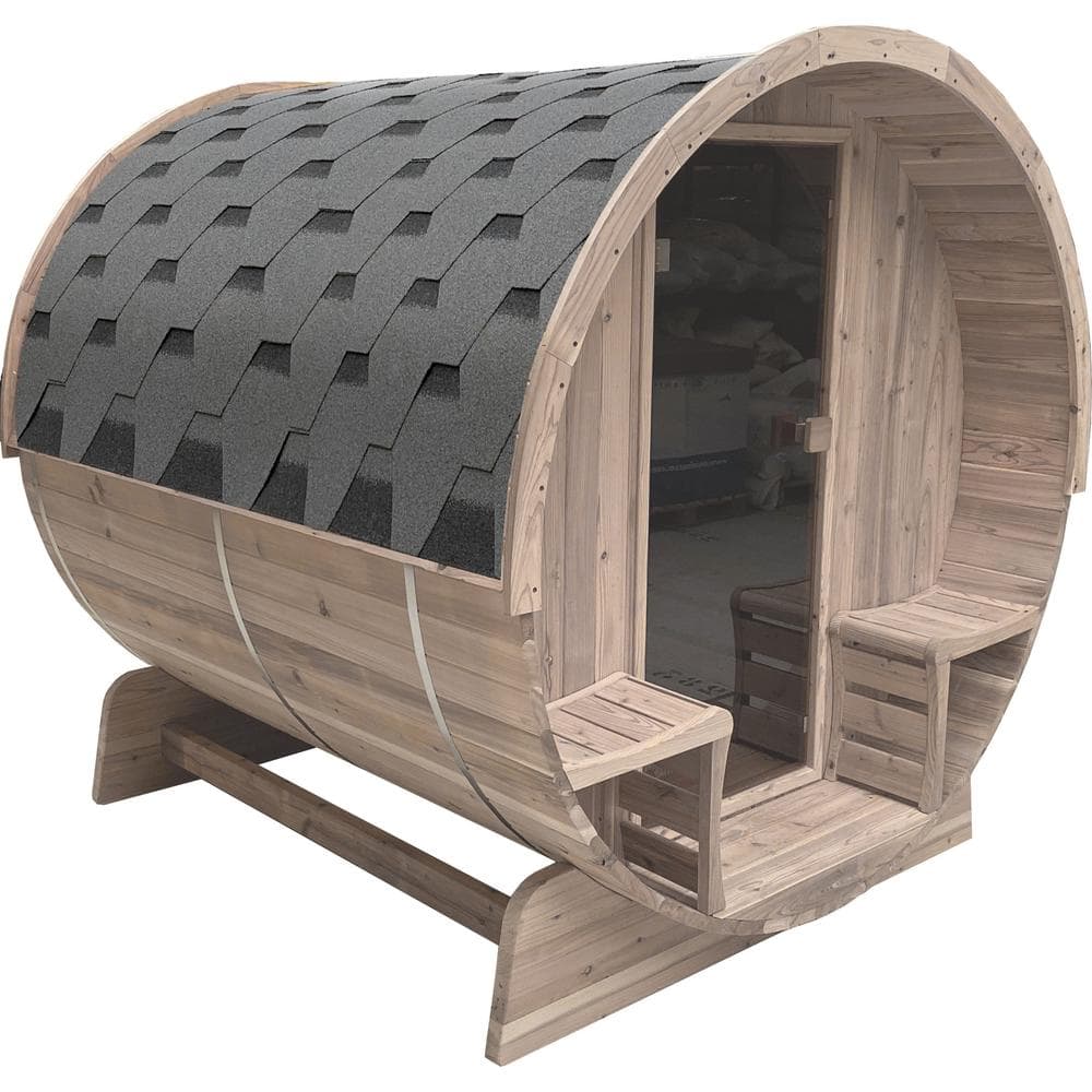 4-Person Outdoor Wet/Dry Pine Barrel Sauna with Panoramic View, Roofing and