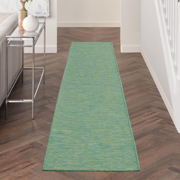 Positano Blue/Green 2 ft. x 12 ft. Kitchen Runner Solid Modern Indoor/Outdoor Patio Area Rug