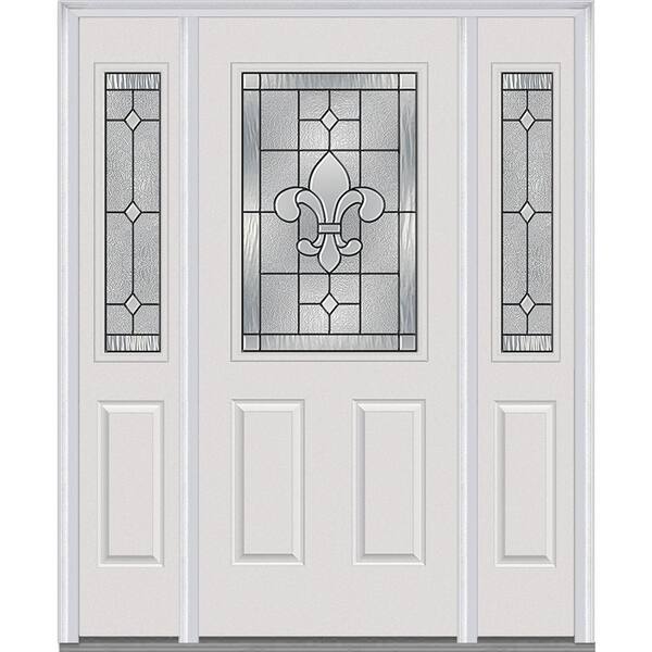 MMI Door 60 in. x 80 in. Carrollton Left-Hand Inswing 1/2-Lite Decorative 2-Panel Painted Steel Prehung Front Door with Sidelites