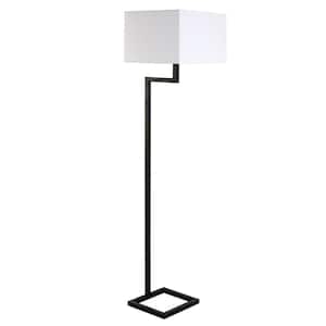 64 in. Black and White 1 1-Way (On/Off) Standard Floor Lamp for Living Room with Cotton Rectangular Shade