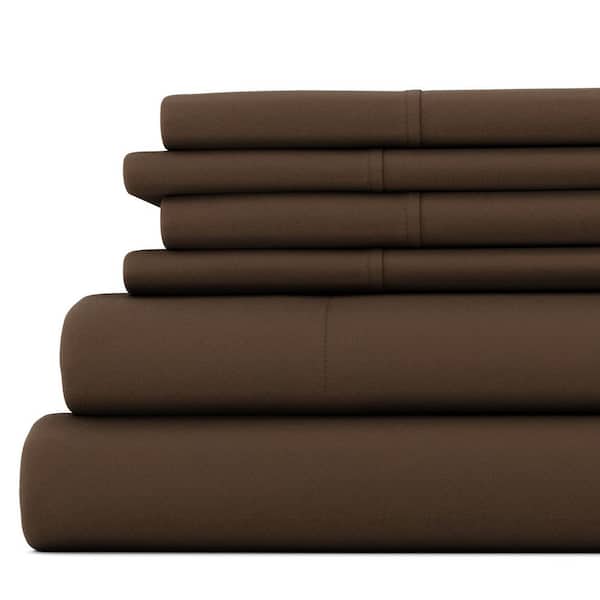 Becky Cameron 6-Piece Chocolate Solid Microfiber Queen Sheet Set